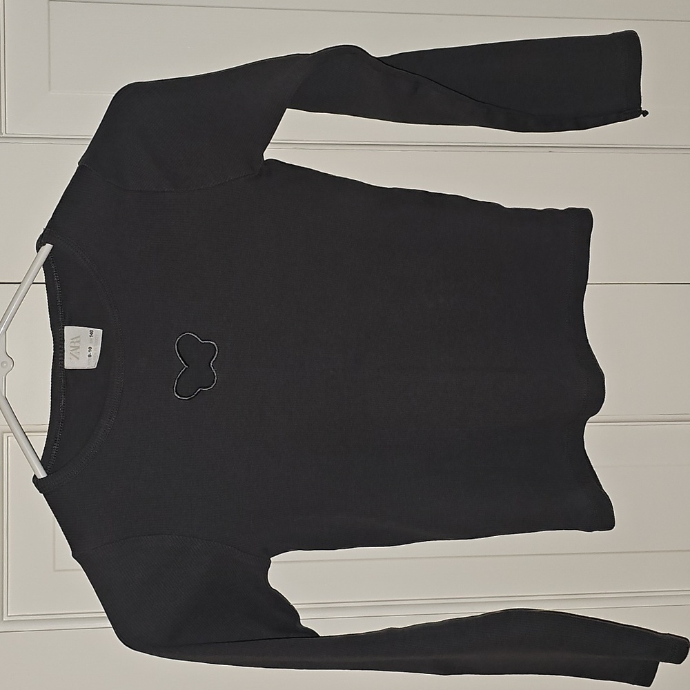 Zara Kids Charcoal Long Sleeve Tee with Butterfly Cut Out Detail